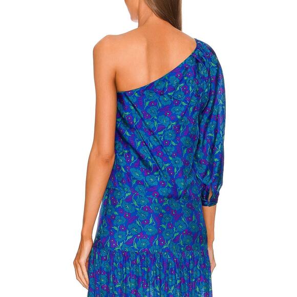 Veronica Beard Lyric Top in Cobalt Floral One Shoulder Blouse - Picture 6 of 10